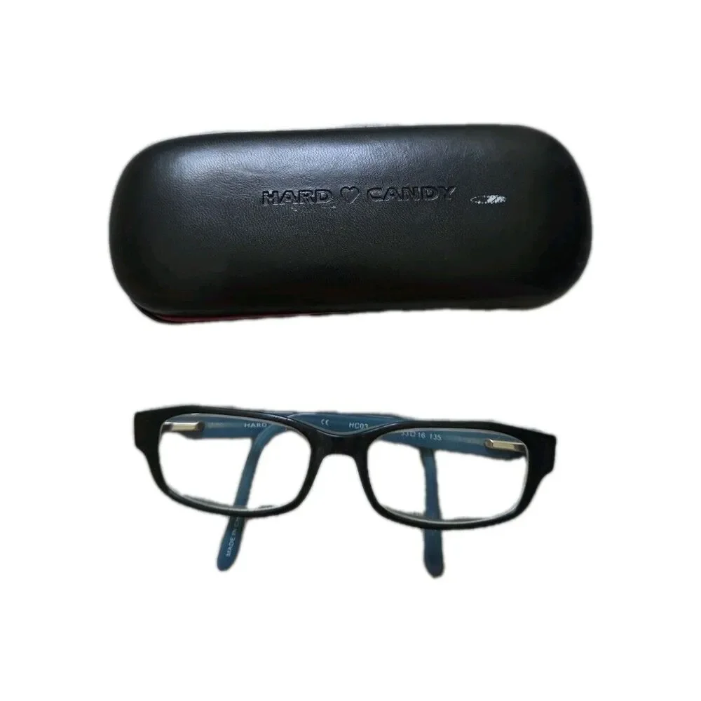 Hard Candy HC03 Black Blue Rectangular Eyeglass Frames 53-16-135 w Case GUC